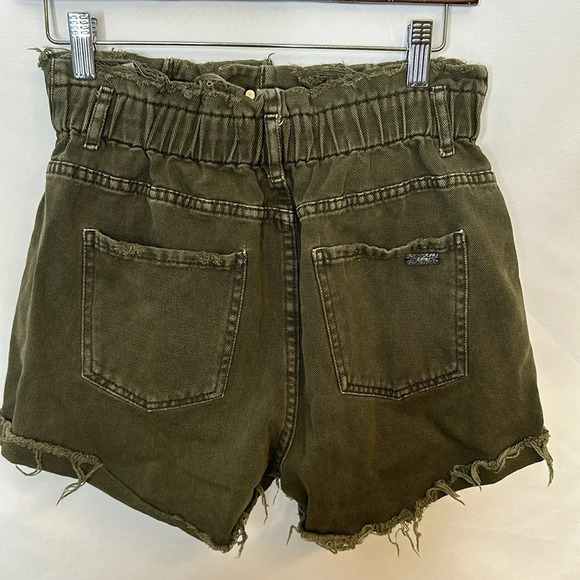 Zara vintage army green distressed denim stretch shorts size 6 - Picture 5 of 12